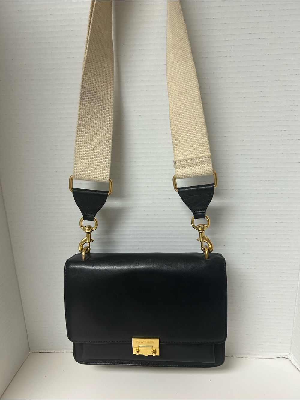 Rebecca Minkoff Black Leather Crossbody with Cream Shoulder Strap